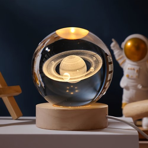 Bild von USB LED Nachtlicht Galaxy Saturn 3D Kristallkugel – Stimmungslicht für Schlafzimmer, Tischlampe für Kinder, kreatives Weihnachtsgeschenk mit atmosphärischer Beleuchtung