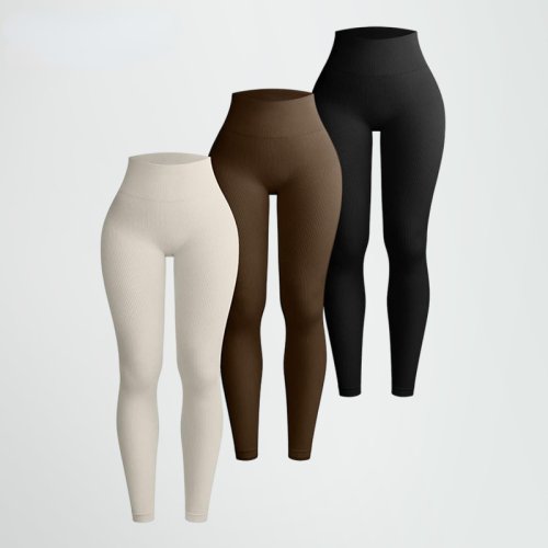 Bild von Nahtlose Strick-Leggings für Frauen mit Hoher Taille – Hüfthebende Yoga-Hose aus Elasthan-Mix für Sport, Workout und Alltag