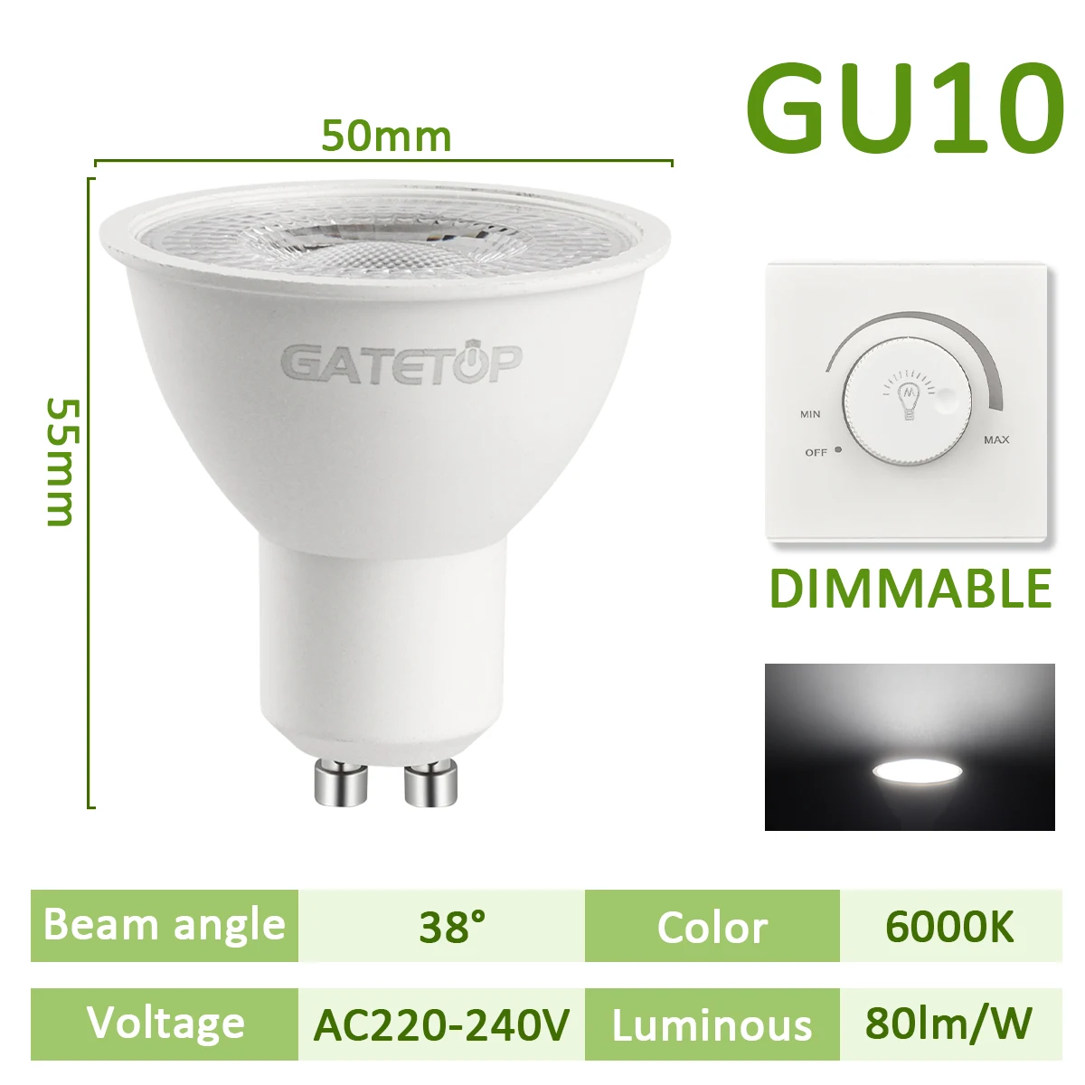 Bild von 1–10 Stück Energy Spot GU10-Sockel-LED-Glühbirne, dimmbar, 4000 K, 6000 K, 220 V, 240 V, 50 W, Halogen-Ersatz für Landschaftsschienenbeleuchtung