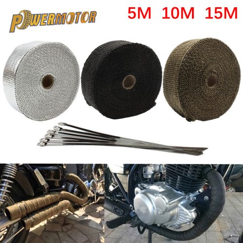 Imagen de Envoltura Térmica para Silenciador de Motocicleta - Banda de Aislamiento de Escape para Pitbike, Enduro y Motocross (5cm x 5m, 10m, 15m)