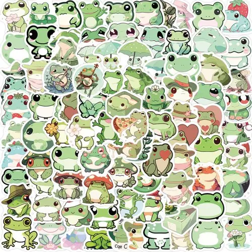 Image de Autocollants grenouilles mignonnes - Pack de 10, 30 ou 100 pièces