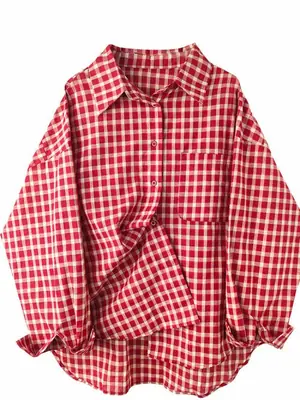 Image de Blouse Vintage Rouge Plaid Harajuku Y2K