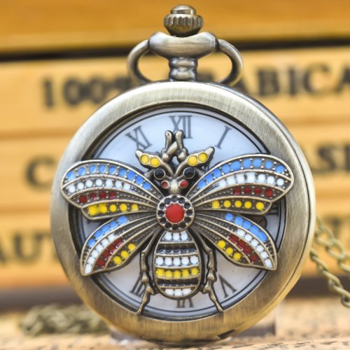 Afbeelding van Vintage Uitgesneden Clamshell Brons Insect 3d Gesneden Mode Ketting Quartz Zakhorloge Romeinse Letterlijke Sieraden Cadeau