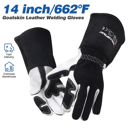 Image of Premium 14-Inch Goatskin Leather Welding Gloves for Heavy-Duty Protection Against Heat, Sparks, and Scalding – Durable Multifunctional Work Gloves for Welders