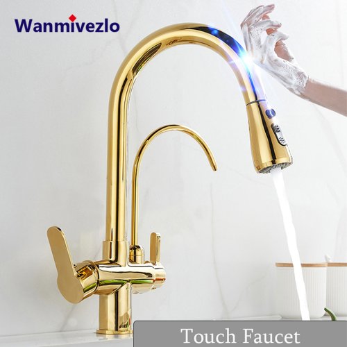Image of Smart Touch Sensor Kitchen Faucet with Built-In Water Filter and Pull-Out Spray Head – Deck Mounted Rotating Hot & Cold Mixer Tap for Modern Kitchens