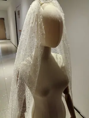 Image de Voile de Mariée Scintillant 3M avec Paillettes & Perles