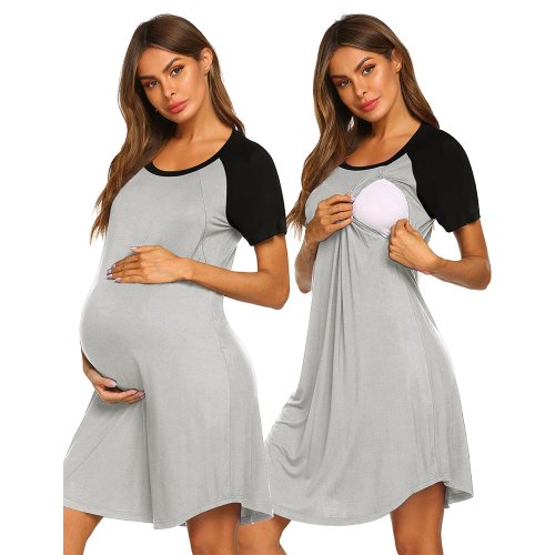 Immagine di Abito da Allattamento Estivo 3 in 1 per Neonati: Camicia da Notte con Cerniera, Abito da Ospedale e Indumento Premaman Multifunzione