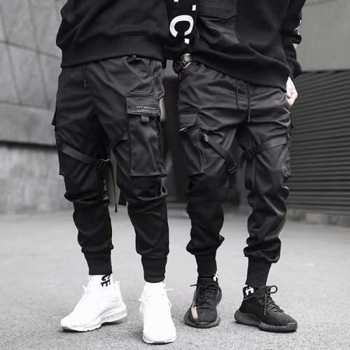 Imagen de Pantalones Bombachos con Cintas para Hombre, Pantalones Cargo de Estilo Harajuku, Ropa de Calle Informal con Bolsillos, Moda Hip Hop 2024