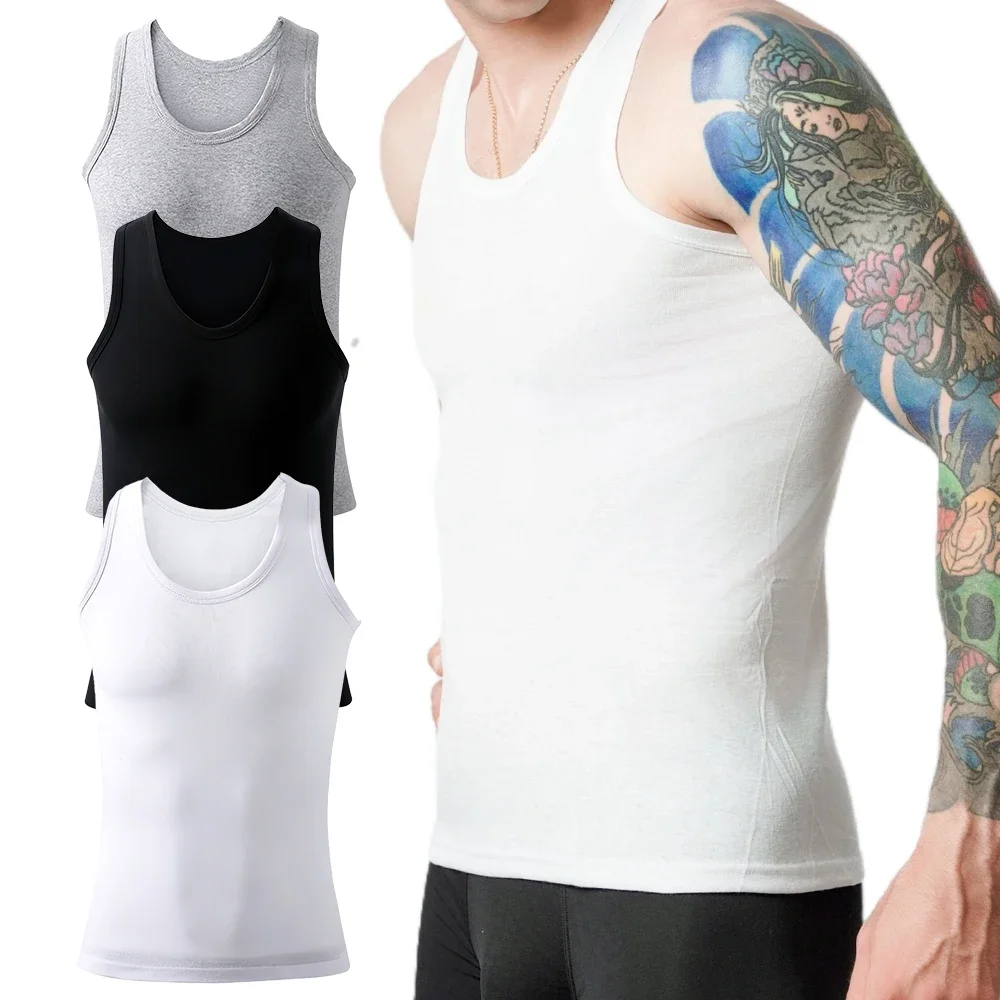Afbeelding van 3-Pack Heren Katoenen Tanktops - Ademend, Effen Mouwloos Shirt voor Zomer, Fitness en Dagelijks Dragen