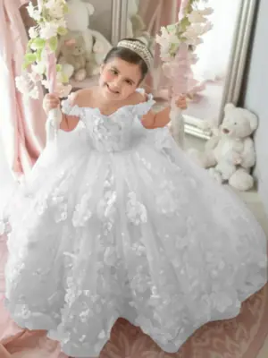 Image de Robe Demoiselle d'Honneur Enfant - Roses 3D & Perles Luxueuses