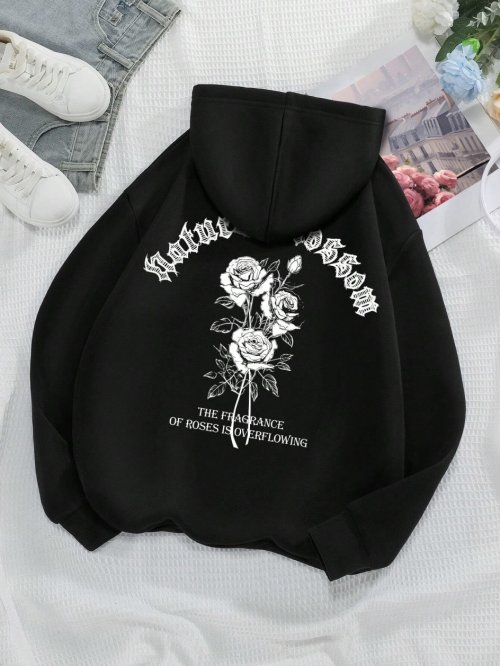 Afbeelding van Mode Vrouwen Hoodies Vintage Letters & Bloemen Gedrukt Sweatshirts Lente Crewneck Trui Losse Fleece Vrouwelijke Tops Kleding