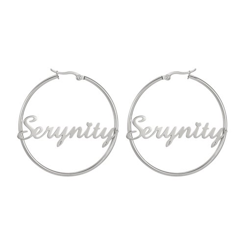 Immagine di Sipuris Acciaio inossidabile Personalizzato Personalizza Nome Orecchini a cerchio Gioielli per donne Ragazze Cerchio Orecchino Moda 30-60 MM