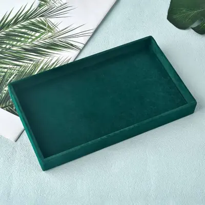 Image de Présentoir à Bijoux Portable en Velours Noir & Vert Foncé