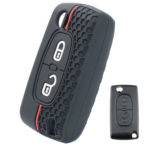 Afbeelding van Siliconen Sleutelhanger Cover voor Peugeot 206, 308, 3008 en Citroën C3, Pluriel, Picasso, Berlingo – 2-Knop Afstandsbediening Hoesje met Beschermende Case