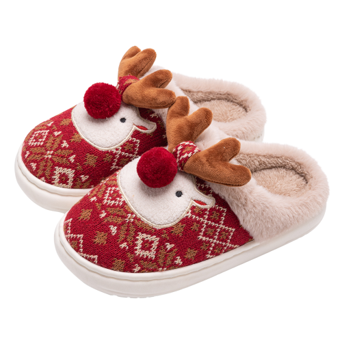 Image of New Winter Lovely Women's Slippers Home Cute Cartoon Cotton Slippers Christmas Deer Non-Slip House Shoes