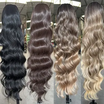 Image de Extension cheveux synthétiques clip-in ondulés 28 pouces brun blond ombré