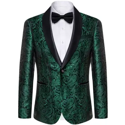 Image de Blazer Homme Luxe Paisley Vert Rouge Argent - Élégant & Raffiné