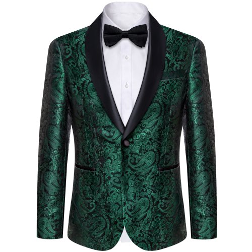 Immagine di Blazer Uomo in Tinta Verde, Rosso e Argento con Motivo Paisley – Abito Elegante per Matrimonio, Prom, Banchetto di Lusso e Eventi Formali