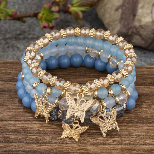 Afbeelding van Trendy Vlinder Armband Set voor Vrouwen - Roze Acryl Kralen