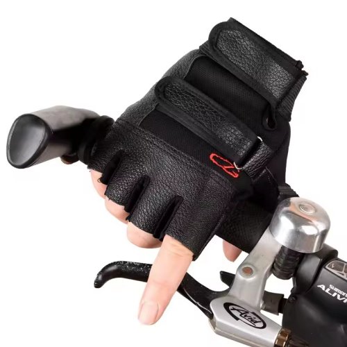 Zdjęcie Męskie skórzane rękawice fitness z odkrytymi palcami – stylowe i funkcjonalne rękawice sportowe do siłowni, roweru i treningów na świeżym powietrzu