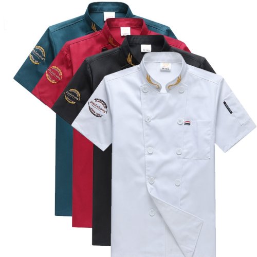 Immagine di Giacca da cuoco uomo donna manica corta camicie da cuoco cappotto ricamo ristorante Hotel panetteria cameriere uniforme