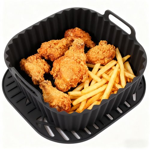 Image of Eco-Friendly Reusable Silicone Air Fryer Liners – Non-Stick Square Basket Mats for 4-7 Quart Air Fryers, Oven & Microwave Safe Cooking Accessories