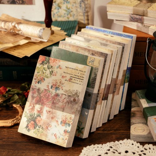 Image of Vintage-Inspired 100-Piece Colored Scrapbooking Paper Pack for DIY Journaling, Crafting, and Decorative Projects