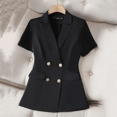 Imagen de Chaqueta Blazer para mujer, traje con temperamento de verano, abrigo, moda femenina, traje de manga fino corto coreano, prendas de vestir exteriores, Tops informales para mujer 2025