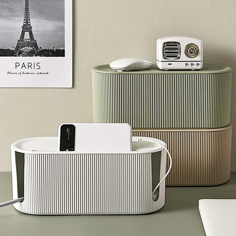 Imagen de Caja de Almacenamiento para Enchufe Nórdico con Organizador de Cables, Soporte para Router WiFi Inalámbrico y Pulsera de Escritorio