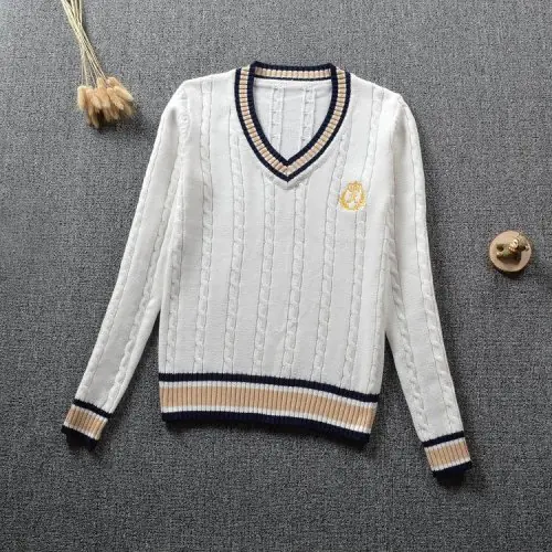 Image de Pull Écolière Bleu Blanc - Uniforme Scolaire Doux & Chic