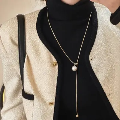 Image de Collier Long Baroque en Acier Inoxydable - Élégant & Réglable