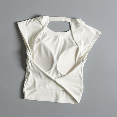 Immagine di Tuta da yoga Top sportivo da donna con imbottitura sul petto T-shirt sexy a maniche corte da corsa Beauty Back Pilates Training Abbigliamento fitness estivo