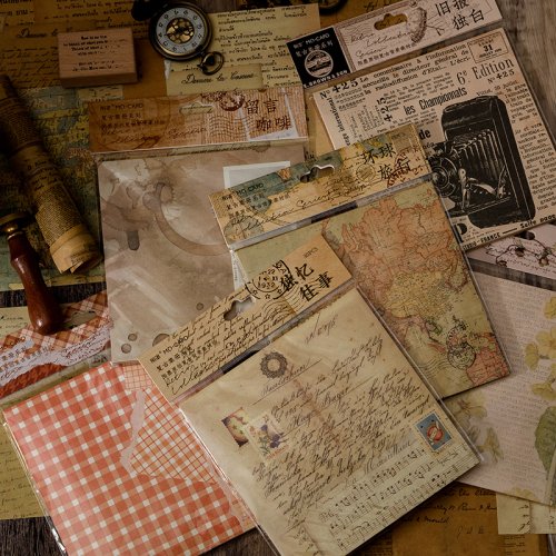 Zdjęcie Zestaw 30 arkuszy papieru dekoracyjnego w stylu vintage – idealny do scrapbookingu, tworzenia pamiętników i albumów fotograficznych