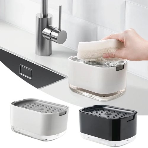 Zdjęcie Dozownik Mydła 2 w 1 z Uchwytem na Gąbkę – Elegancki Design dla Kuchni i Łazienki
