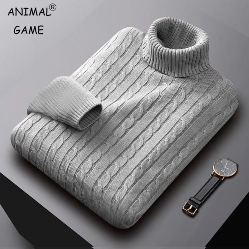 Afbeelding van Herfst coltrui gebreide trui buiten effen kleur trui streetwear winter warm lichtgewicht basic twist truien heren