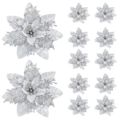Image de Décoration de Noël Pailletée - Fleurs Artificielles 14cm