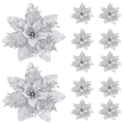 Image de Décoration de Noël Pailletée - Fleurs Artificielles 14cm