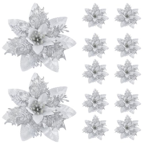 Afbeelding van 5/10 Stuks Glitter Roze Kerst Bloemen Kerstboom 14 Cm Kunstbloem Ornamenten 2025 Kerst Decoratie Voor Thuis nieuwjaar