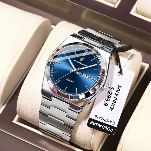 Afbeelding van POEDAGAR Luxe Horloges Voor Mannen Roestvrij Staal Waterdicht Lichtgevende Man Horloge Datum Week Fashion Casual heren Quartz Horloge Reloj