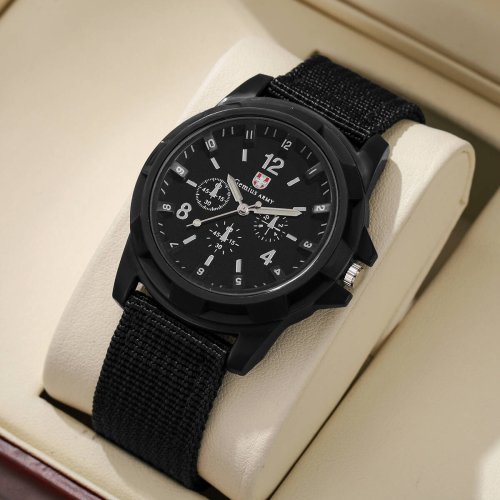 Immagine di Orologio Militare da Uomo Casual con Cinturino in Nylon - Orologio da Polso Sportivo al Quarzo Resistente e Leggero