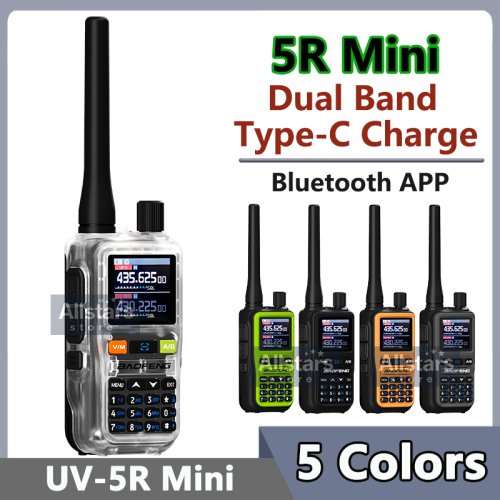 Immagine di Walkie Talkie Baofeng UV-5R Mini Portatile 5W con Bluetooth, Ricevitore AM/FM, Frequenza Multi-Banda, Radio Bidirezionale per Campeggio e Outdoor