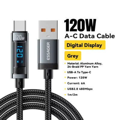 Image de Câble USB-C 120W Charge Rapide avec Affichage LED