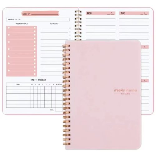 Imagen de Cuaderno Planificador Semanal en Espiral A5 Sin Fecha con Bolsa Integrada – Agenda Organizadora para 52 Semanas, Ideal para Estudiantes y Profesionales