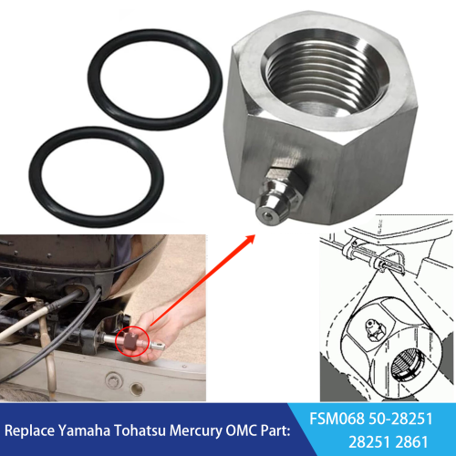 Immagine di 50-28251 Dado grasso per cavo tubo sterzo marino aggiornato 7/8 "per Yamaha Tohatsu Mercury OMC Ss Sterzo FSM068 SCP 28251 2861
