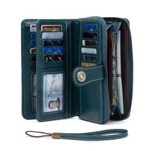 Image de Portefeuille RFID en Cuir Vintage - Grande Capacité & Anti-Vol