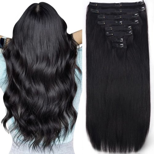 Immagine di Estensioni Capelli Umani Lisci Naturali Senza Cuciture con Clip Invisibili – Per Donne che Desiderano un Look Naturale e Sfumato