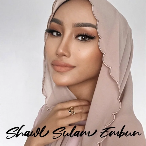 Image of Elegant Natural Chiffon Hijab Shawl with Lace Trim – Soft Solid Color Muslim Head Wrap for Women, 70x180cm