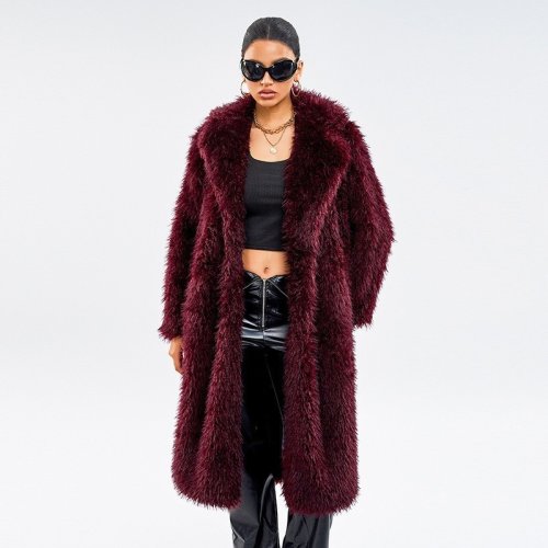 Image de Manteau Long en Fausse Fourrure Gris - Élégant & Chaud