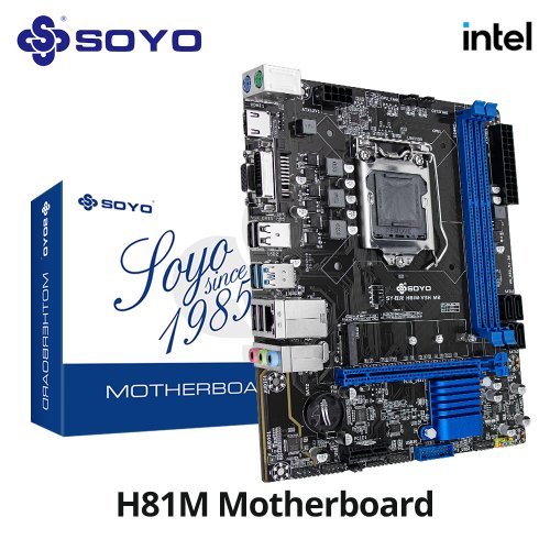 Immagine di Scheda Madre Gaming SOYO H81M con Doppio Canale DDR3, Slot M.2 NVMe, Interfaccia HDMI e VGA, Sockel LGA 1150 per CPU Intel Core di Quarta Generazione
