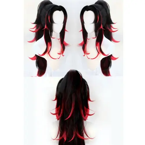 Image de Perruque Cosplay Kokushibo - Rouge & Noir Longue Queue de Cheval